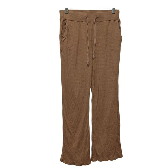 Monrow Tan Drawstring Waist & Pockets Waffle Knit Lounge Pants Women's Size S - Picture 1 of 9